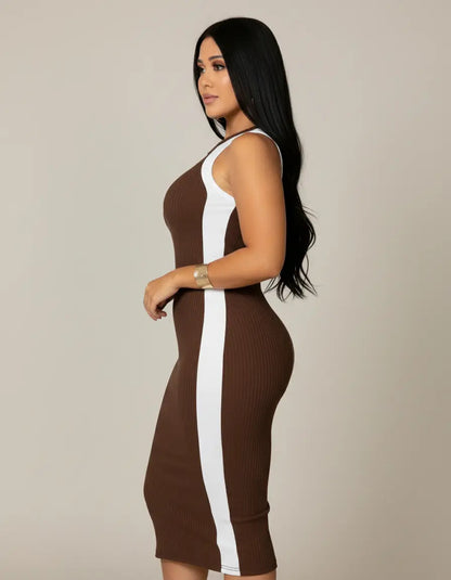 Vestido Canelado Midi Faixas Regata Casual Básico Modelador