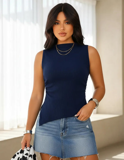 Blusa Cropped Feminina Assimétrica Ribana Canelada Premium