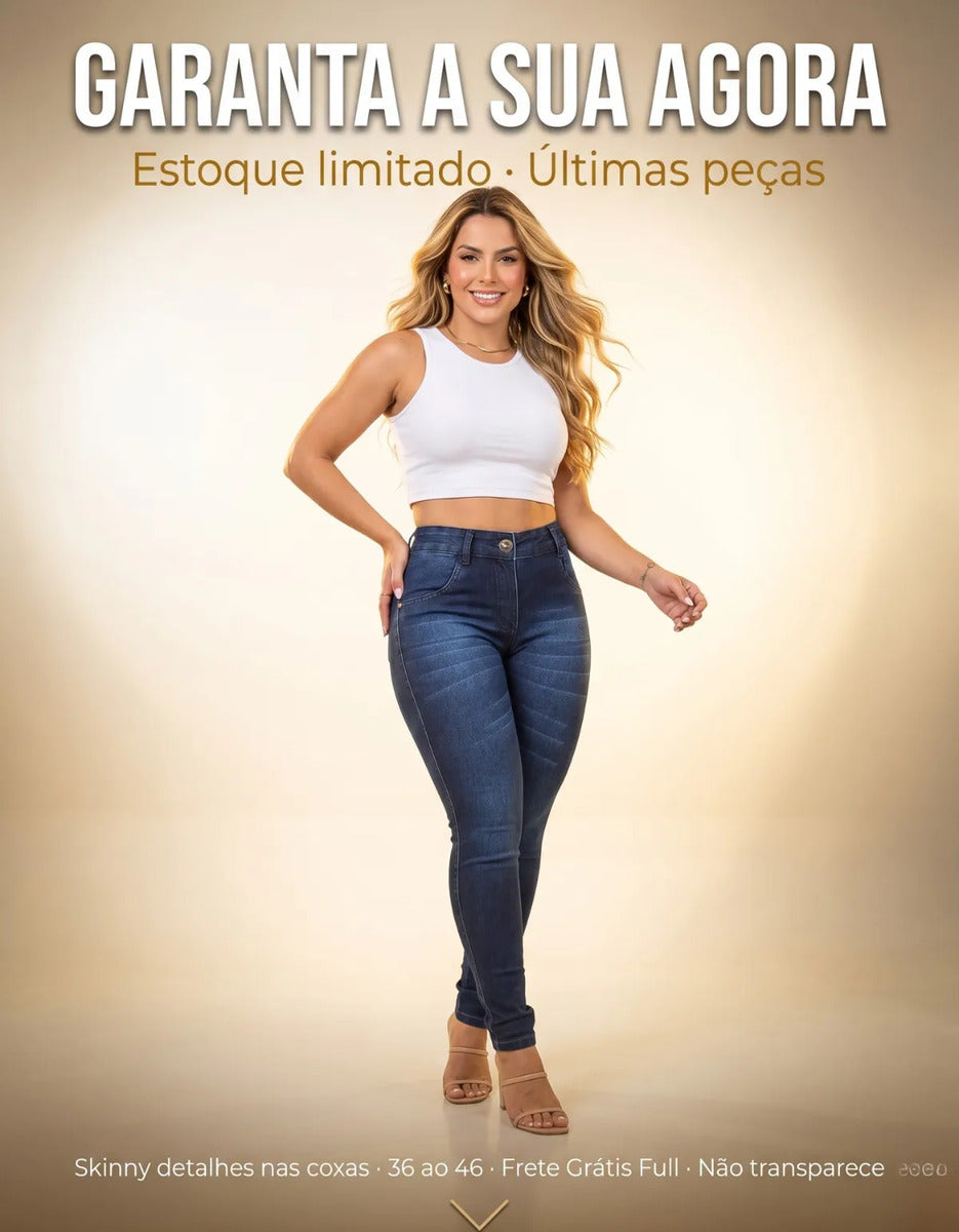 Calça Jeans Feminina Empina Bumbum Cintura Alta Lycra Preta