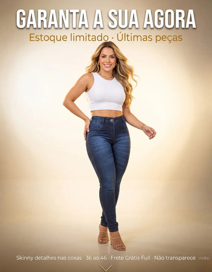 Calça Jeans Feminina Empina Bumbum Cintura Alta Lycra Preta