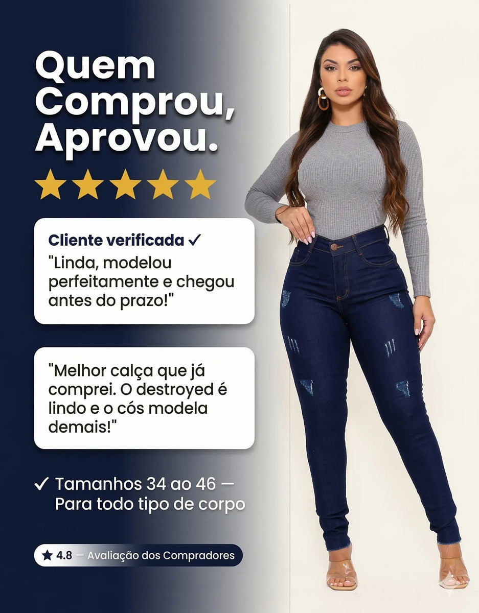 Calça Jeans Feminina Preta Skiny Cintura Alta Levanta Bumbum