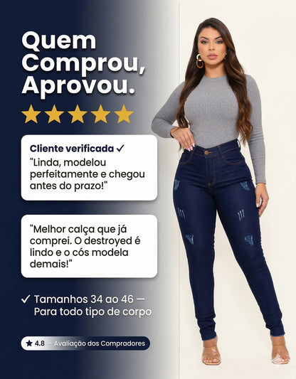 Calça Jeans Feminina Preta Skiny Cintura Alta Levanta Bumbum