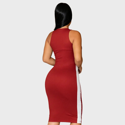 Vestido Canelado Midi Faixas Regata Casual Básico Modelador