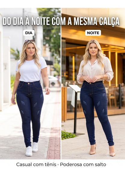 Calça Jeans Feminina Empina Bumbum Cintura Alta Lycra Preta