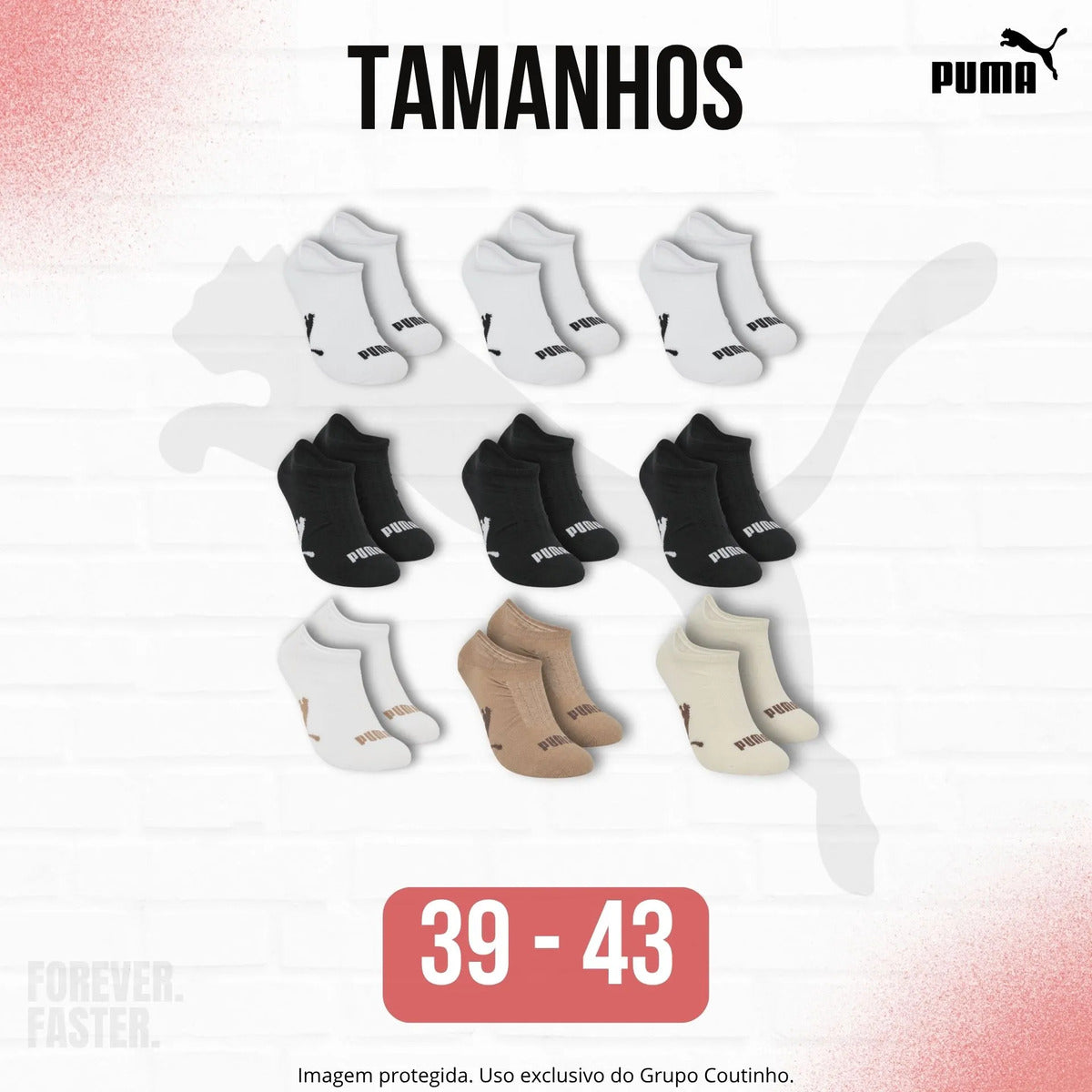 Kit 9 Pares Meias Invisível Puma Sapatilha Soquete Original