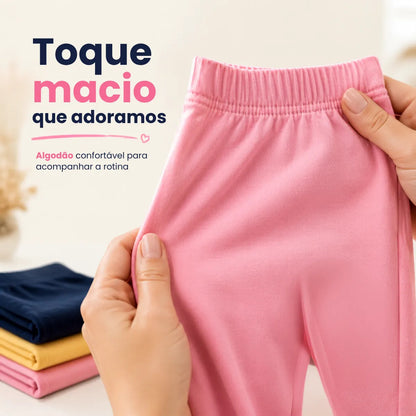 Kit 3 Calça Legging Menina Infantil Algodão Lisa Sortida
