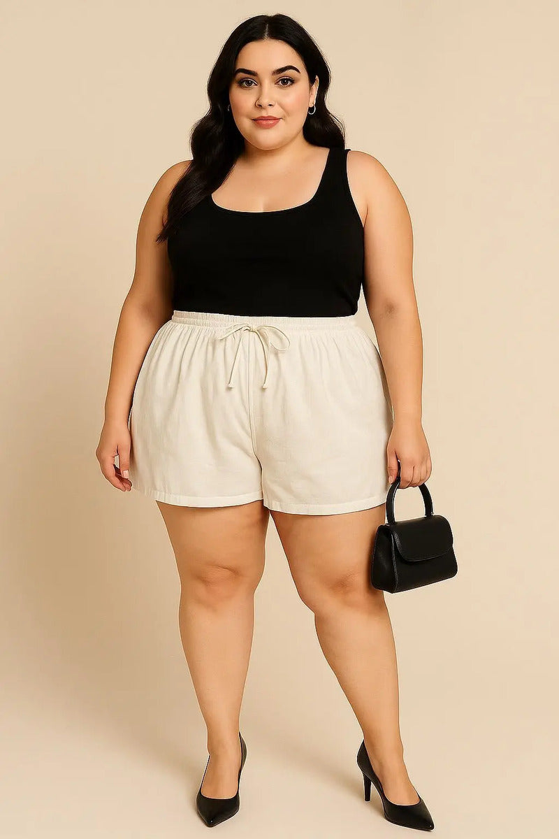 Shorts Plus Size Leve Feminino Cintura Alta