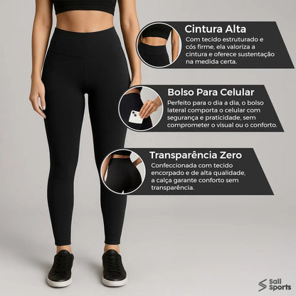 Kit 2 Calças Legging Feminina Grossa Cintura Alta Com Bolso