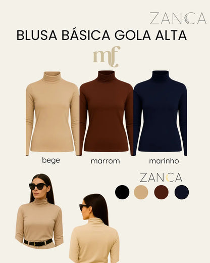 Blusa Térmica Feminina Gola Alta Zanca Peluciada Manga Longa