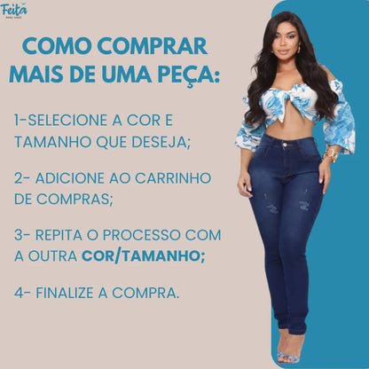 Calça Preta Jeans Feminina Com Elastano Cintura Alta Skinny