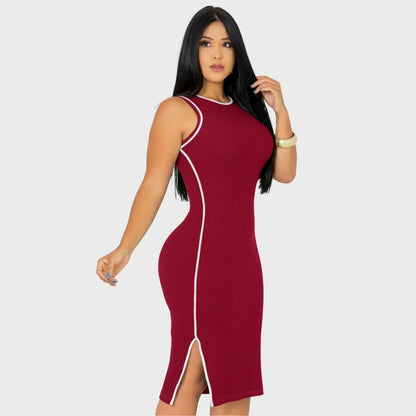 Vestido Midi Canelado Premium Regata Casual Básico Modelador
