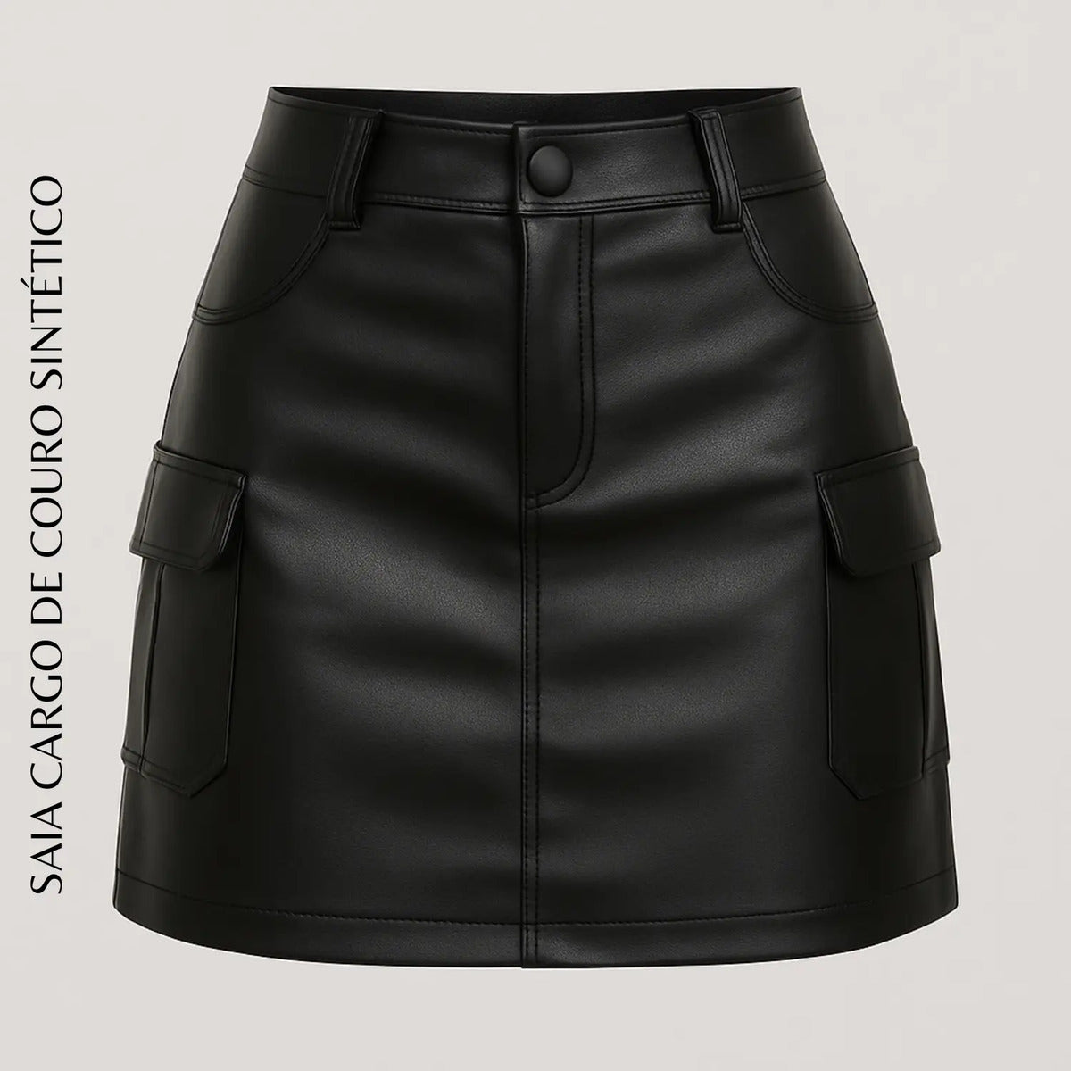 Saia Cargo De Couro Courino Moda Balada Cintura Alta