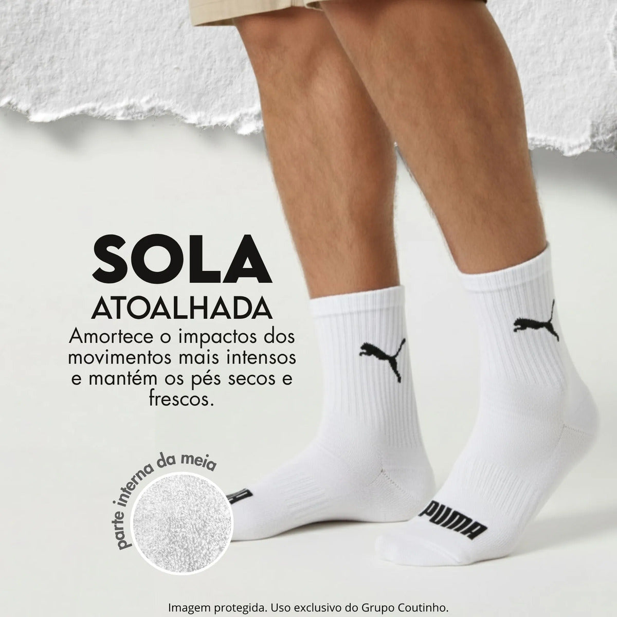 6 Pares Meias Puma Cano Médio Alto Atoalhada Academia Sport