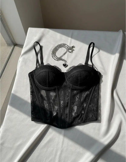 Cropped Corset Renda Ajustavel Top Curto E Sexy Com Alça