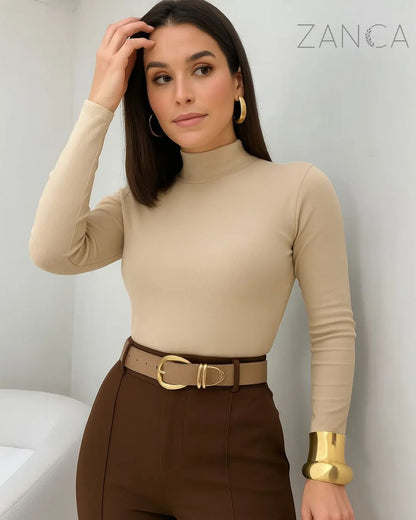Blusa Térmica Feminina Gola Alta Zanca Peluciada Manga Longa
