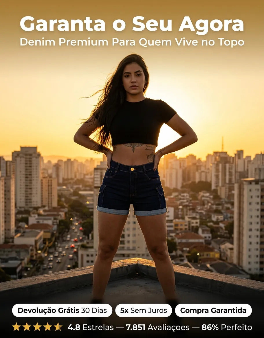 Short Jeans Feminino Shorts Cargo Com Lycra Cintura Alta