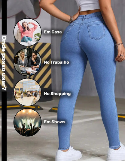 Calça Skinny Jeans Básica Feminina Cintura Alta Look Casual