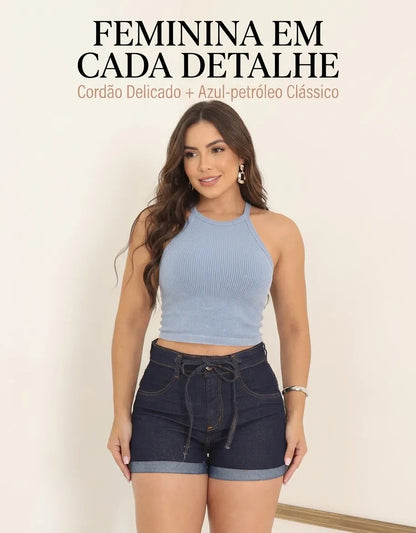 Short Jeans Feminino Cintura Alta C/ Lycra Hot Pant Stillger
