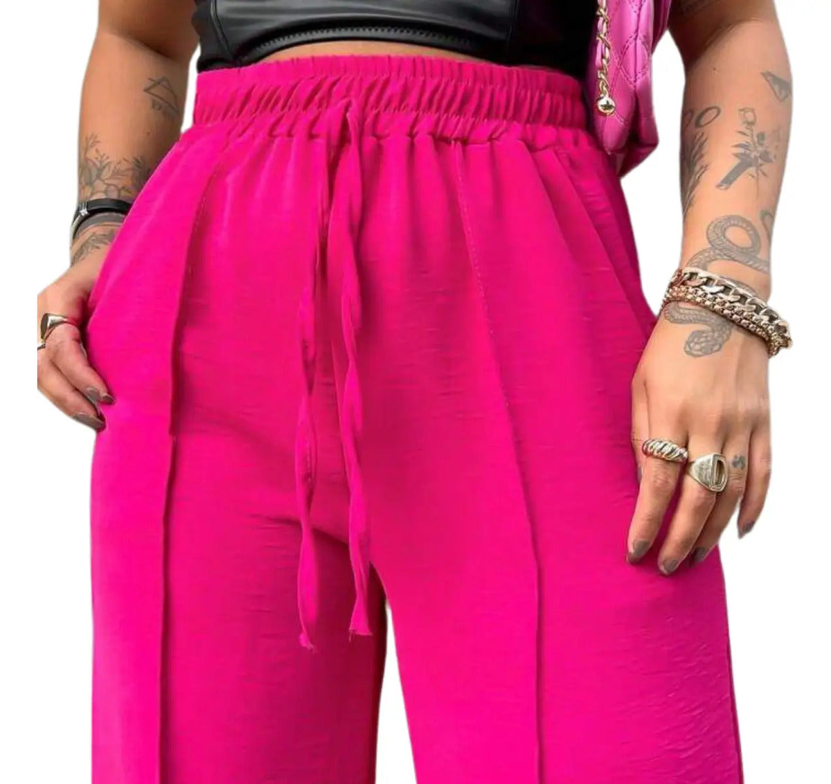 Calça Pantalona Duna Wide Leg Feminina Com Elástico E Bolso