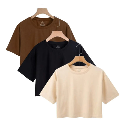 Kit 3 Cropped Feminino Oversized Academia Malha Premium 100%
