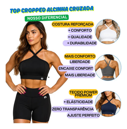 Top Cropped Feminino Alça Cruzada Zero Transparência Suplex