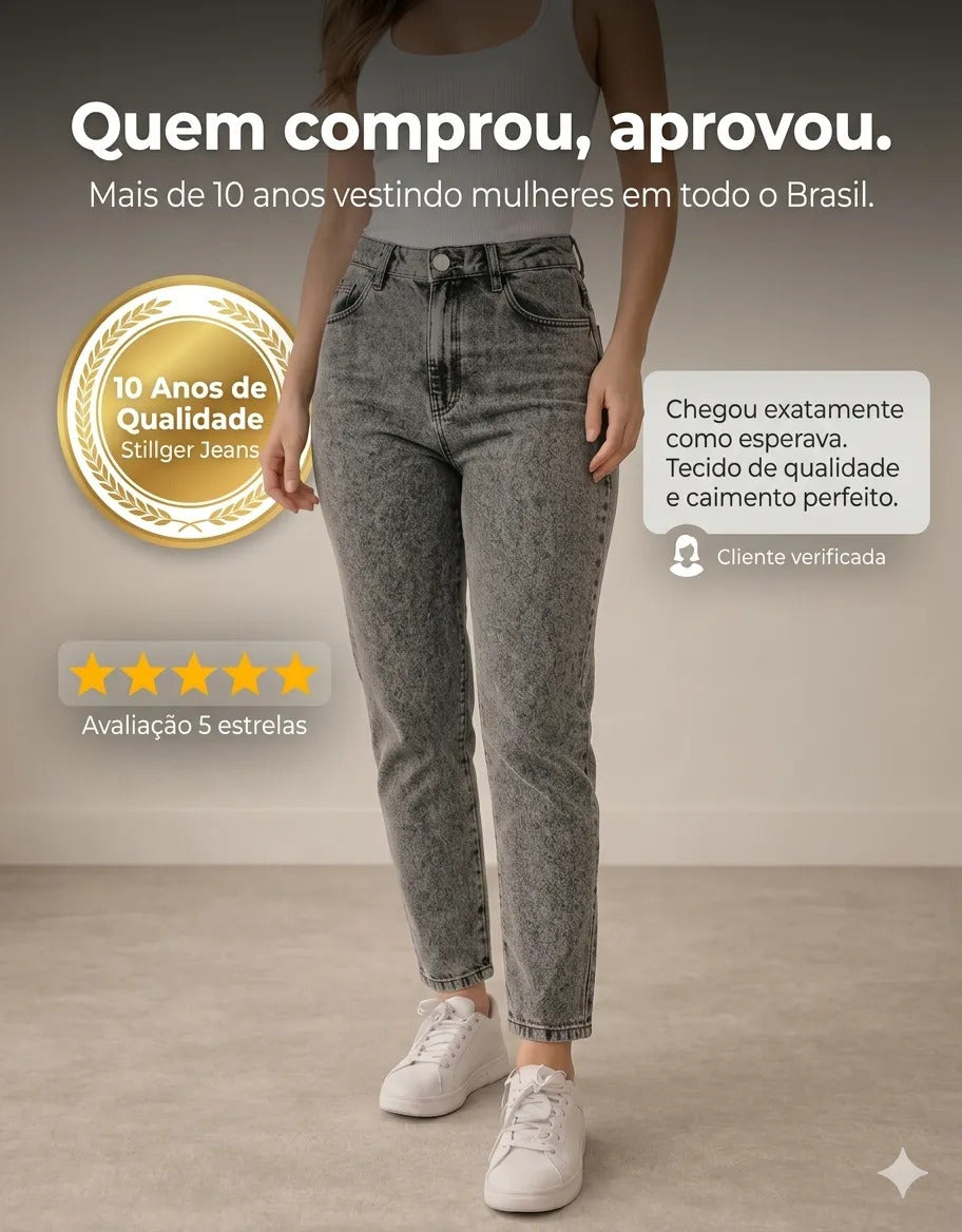 Calça Jeans Mom Stillger Feminina Cintura Alta Cor Clara