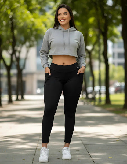 Calça Legging Bolso Gkd Cintura Alta Leg Zero Transparência