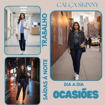 Calça Preta Jeans Feminina Com Elastano Cintura Alta Skinny