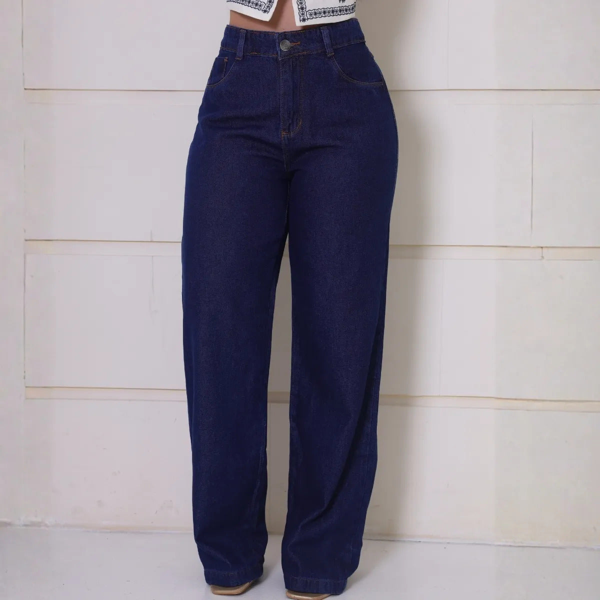 Calça Jeans Feminina Wide Leg Pantalona Cintura Alta Inverno