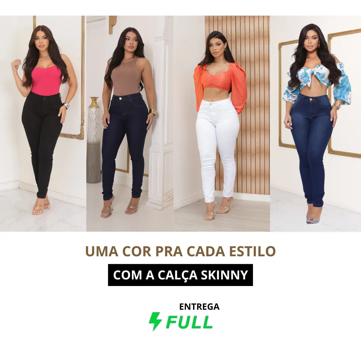 Calça Feminina Jeans Cintura Alta Skinny Levanta Bumbum