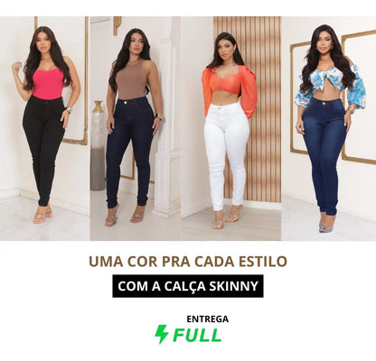 Calça Feminina Jeans Cintura Alta Skinny Levanta Bumbum