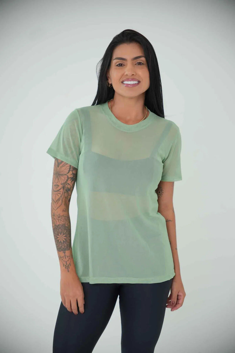 Blusa Tule Camiseta Feminina Academia Fitness