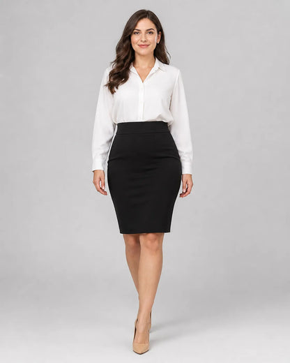 Saia Lapis Midi Social Feminina Secretaria Cintura Alta Lisa