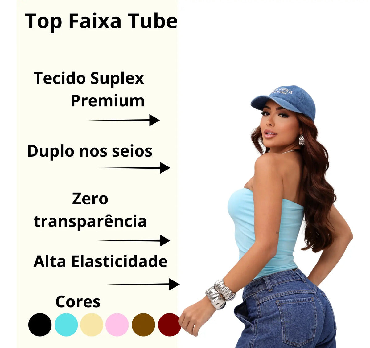 Blusa Top Faixa Tube Cropped Tomara Que Caia Duplo Suplex