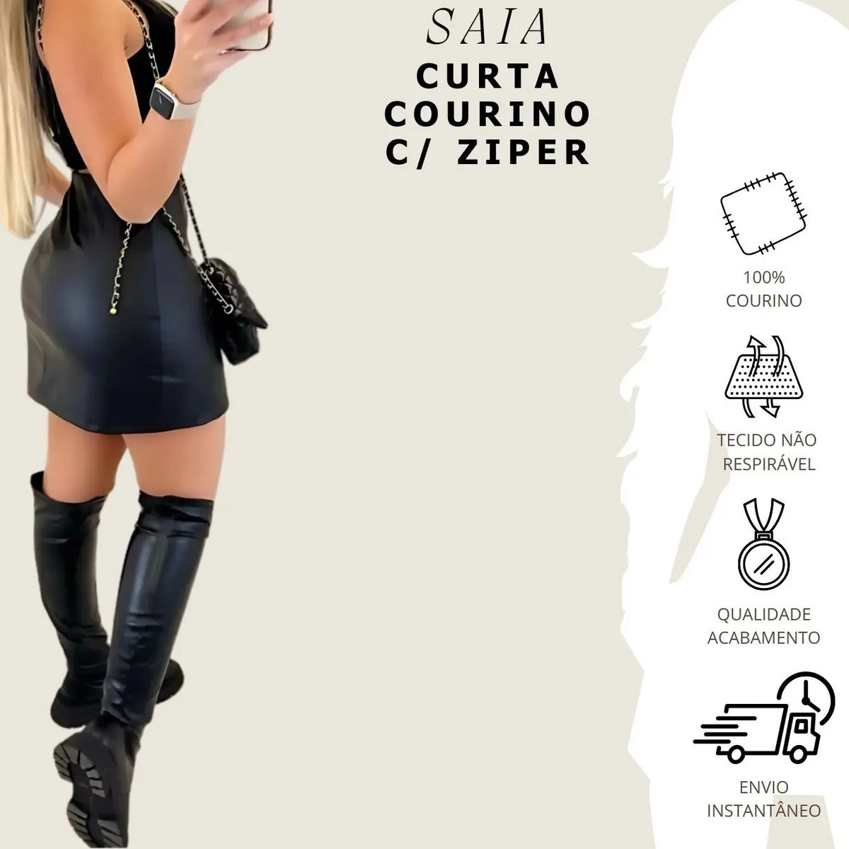 Saia Preta Curta Blogueira Tendência Balada Courino Festa