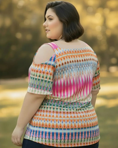 Blusa Cigana De Seda Estampada Alça Dupla Plus Size