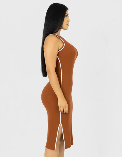 Vestido Midi Canelado Premium Regata Casual Básico Modelador