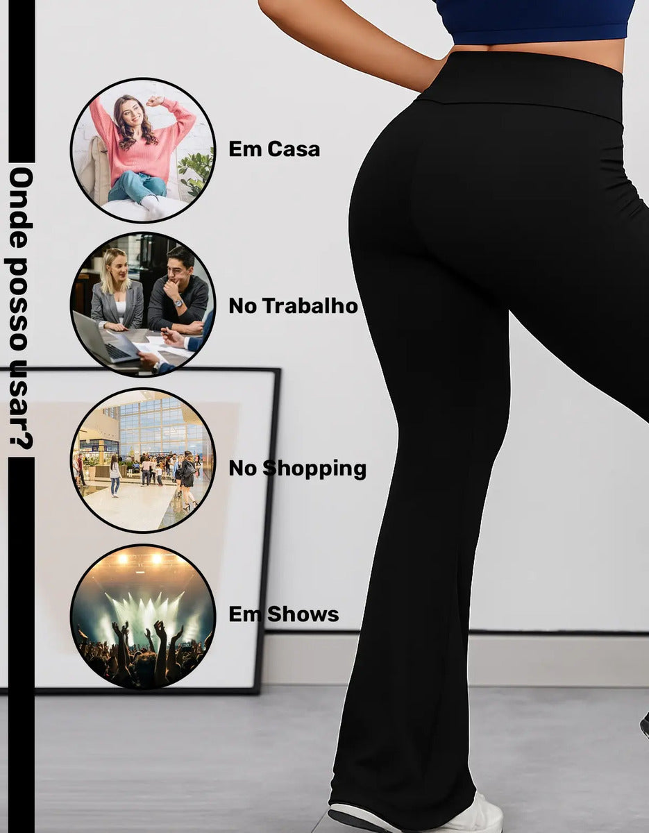 Calça Legging Flare Feminina Modelo Bailarina Cós Alto