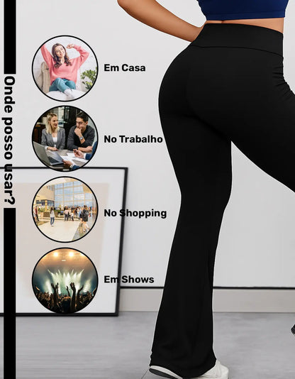 Calça Legging Flare Feminina Modelo Bailarina Cós Alto