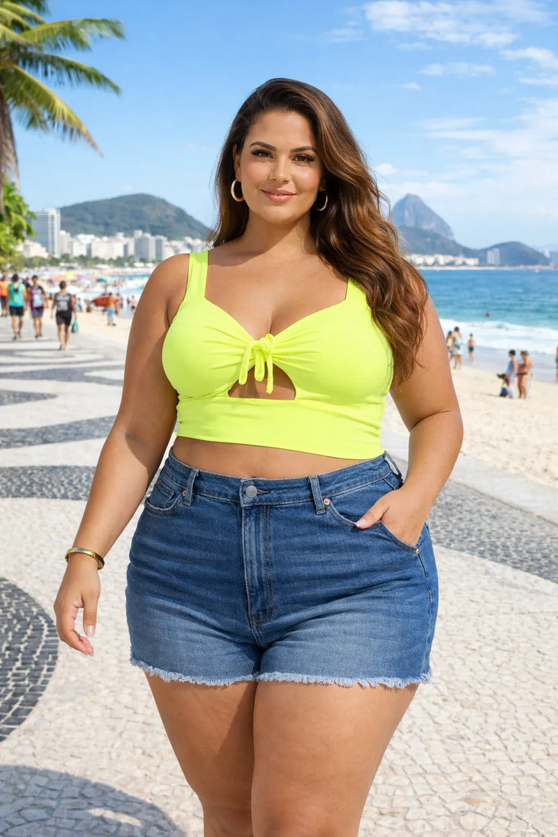 Cropped Plus Size Alça Bojo Top Suplex Super Sustentação