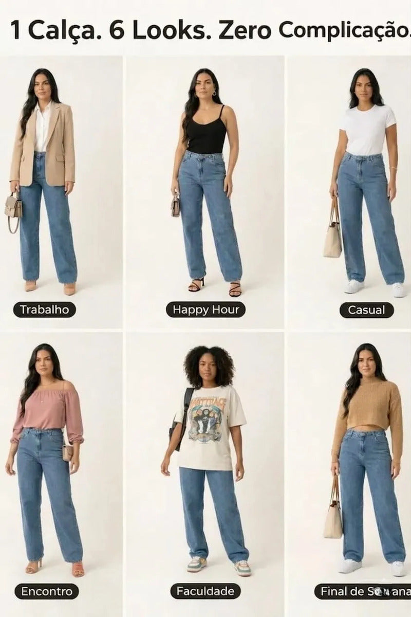 Calça Jeans Wide Leg Feminina Cintura Alta Sem Lycra Stillge