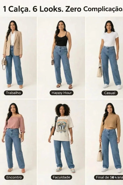 Calça Jeans Wide Leg Feminina Cintura Alta Sem Lycra Stillge