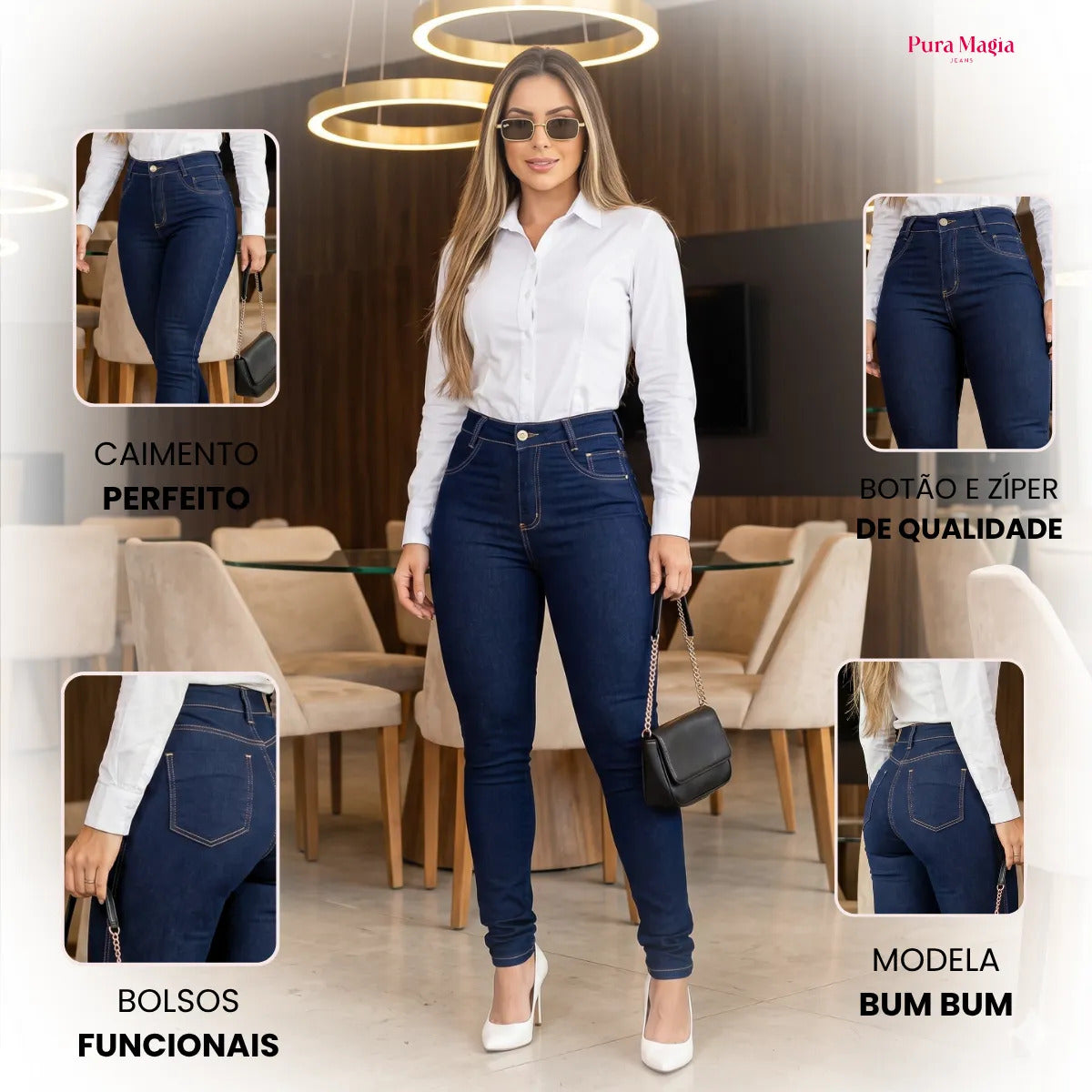 Calça Jeans Feminina Preta Cintura Alta Com Lycra Modeladora
