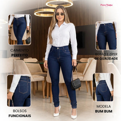 Calça Jeans Feminina Preta Cintura Alta Com Lycra Modeladora