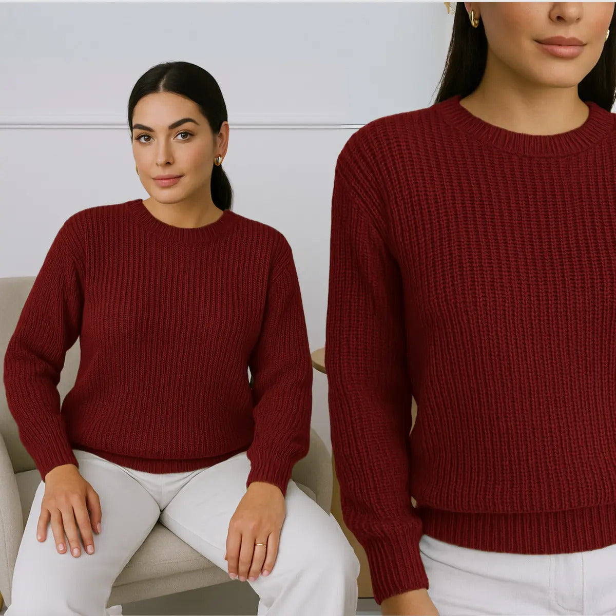 Suéter Blusa Manga Longa Max Cropped Frio Pullover Lã Trico