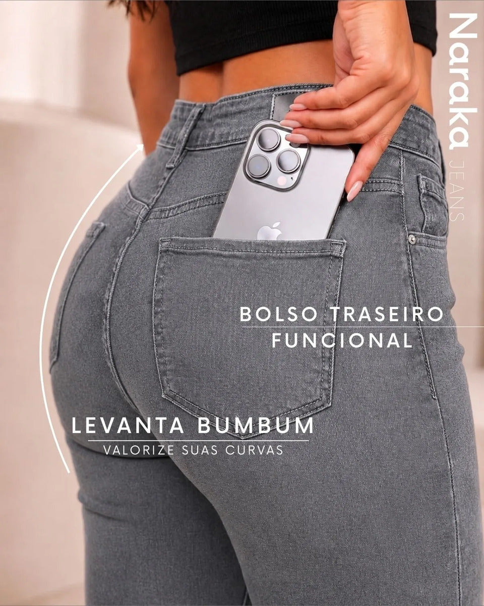 Calça Jeans Feminina Skinny Cintura Alta Levanta Bumbum