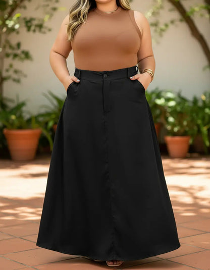 Saia Alfaiataria Plus Size Rodada Evasê Cós Alto Evangélica