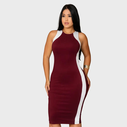 Vestido Canelado Midi Faixas Regata Casual Básico Modelador