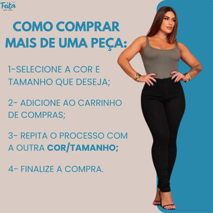 Calça Preta Jeans Feminina Com Elastano Cintura Alta Skinny