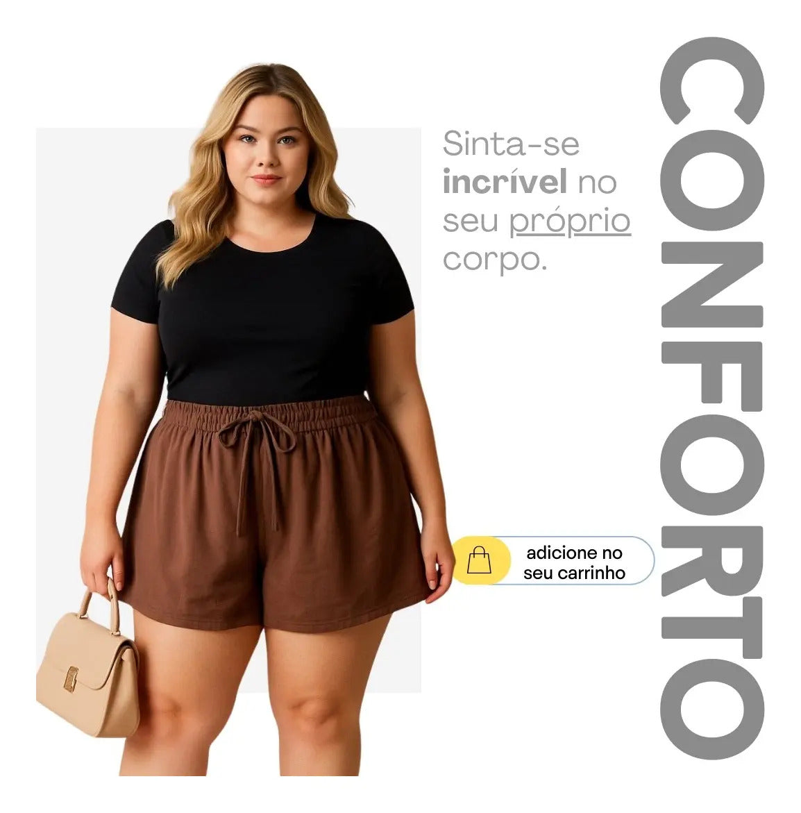 Shorts Plus Size Leve Feminino Cintura Alta